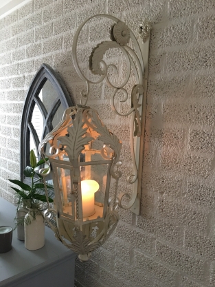 Lantern with wall bracket made of wrought iron, Old-White patina, really great looking!!!